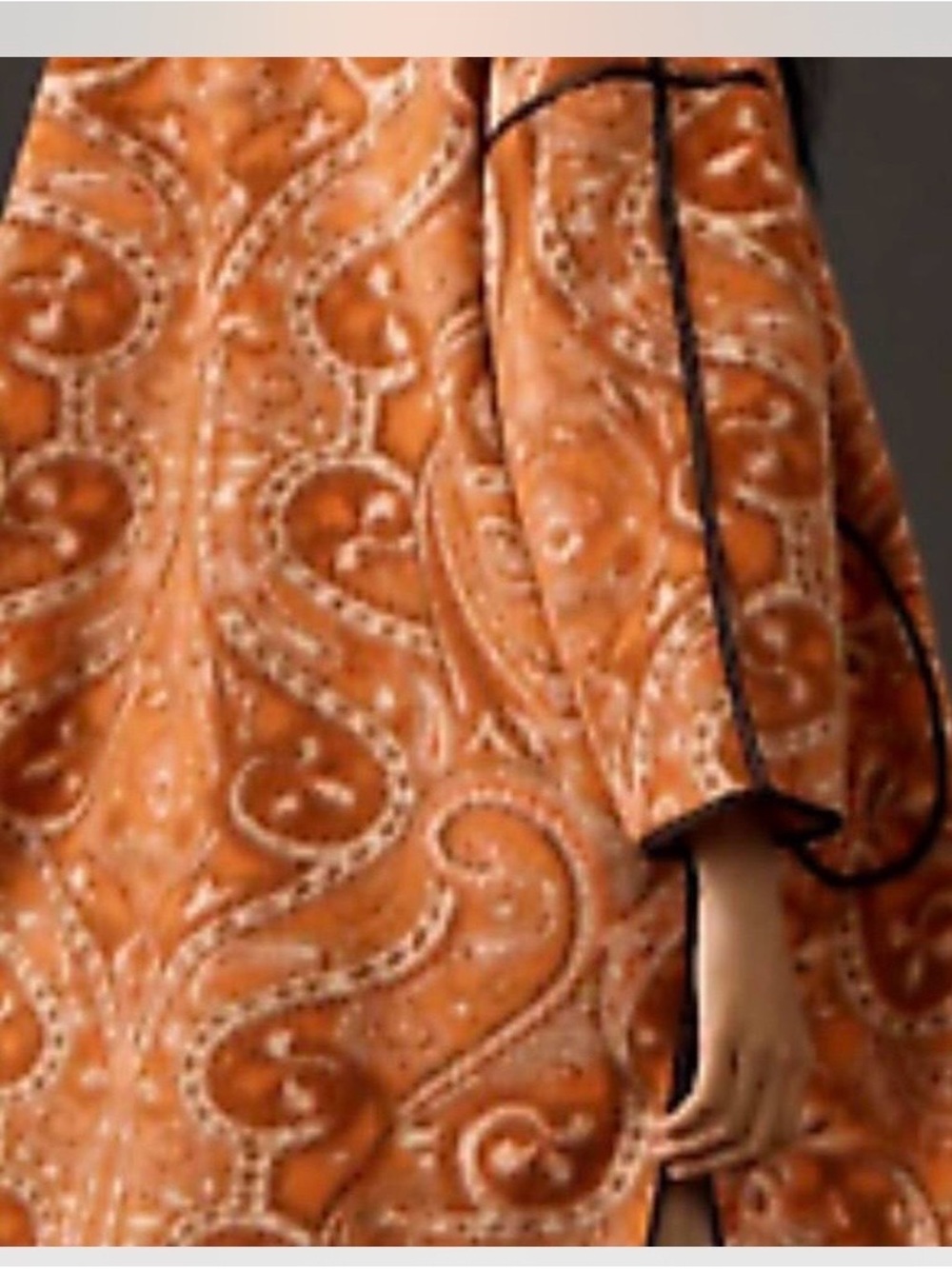 Anthropologie Orange Paisley-Pattern Trench Coat with Black Piping